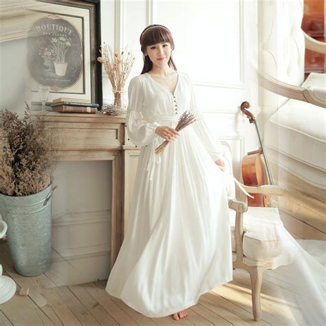 Hot Sale Retro Royal Princess Nightgowns Women White Long