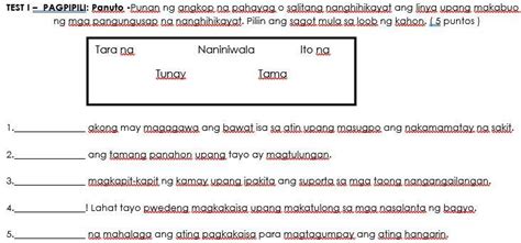 Panuto Punan Ng Angkop Na Pahayag O Salitang Nanghihikayat Ang Linya