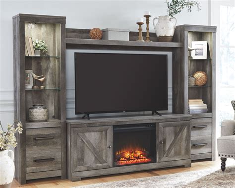 Wynnlow 4 Piece Entertainment Center With Fireplace Gray Fireplace