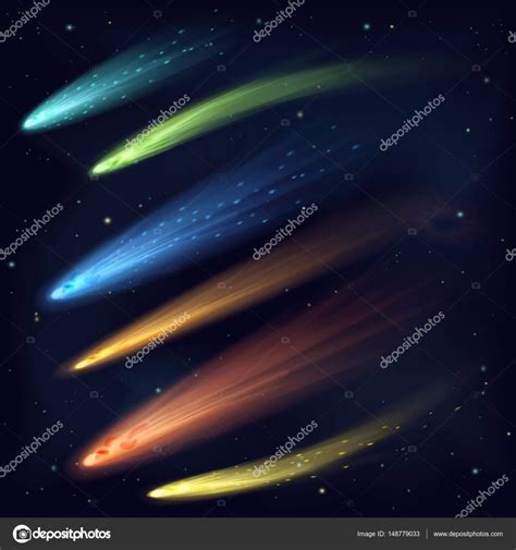 다른 유성 혜성 및 Fireballs 갤럭시 공간에 설정 Stock Vector By ©lembergvector 148779033