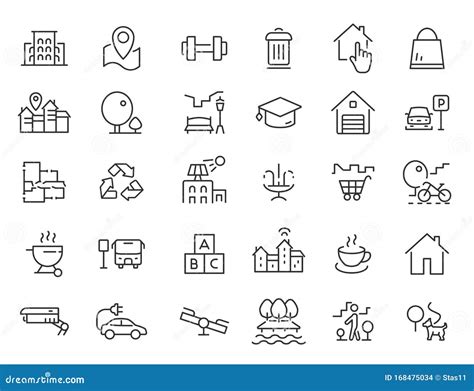 Set Of Linear Residential Complex Icons Infrastructure Icons In Simple
