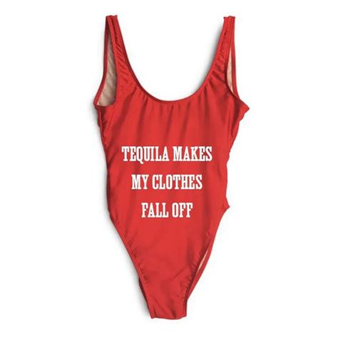 Buy Tequila Makes My Clothes Fall Off Funny Letter One Piece Swimsuit High