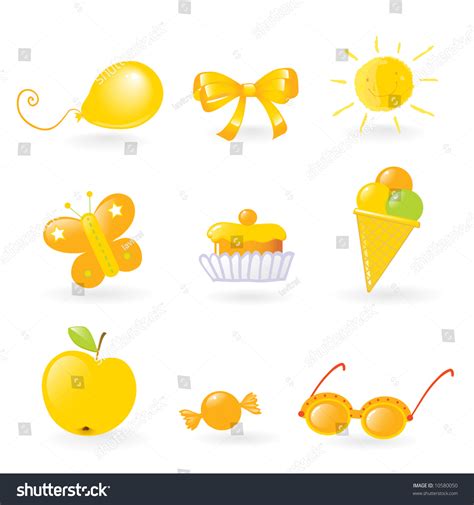 Vektor Stok Vector Clipart Different Yellow Colored Objects Tanpa