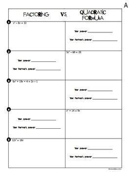 Some of the worksheets for this concept are unit 1 angle relationship answer key gina wilson ebook, springboard algebra 2 unit 8 answer key, unit 3 relations and functions, gina wilson unit 8 quadratic equation. Quadratic Equations Partner Activity (Factoring vs ...