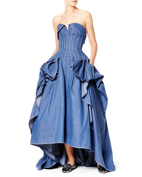 Carolina Herrera Strapless Denim Ball Gown In Blue Lyst