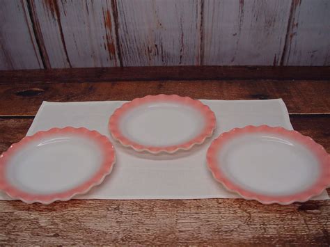 Set Of 3 Hazel Atlas Pink Crinoline Dinner Plates Petticoat Etsy
