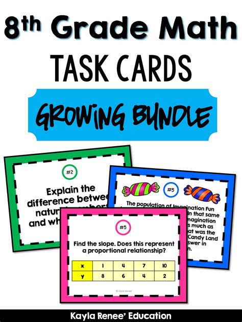 8th Grade Math Task Cards Growing Bundle Math Task Cards Math Tasks