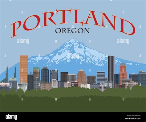 Portland Oregon City Downtown Skyline With Mount Hood Color Poster