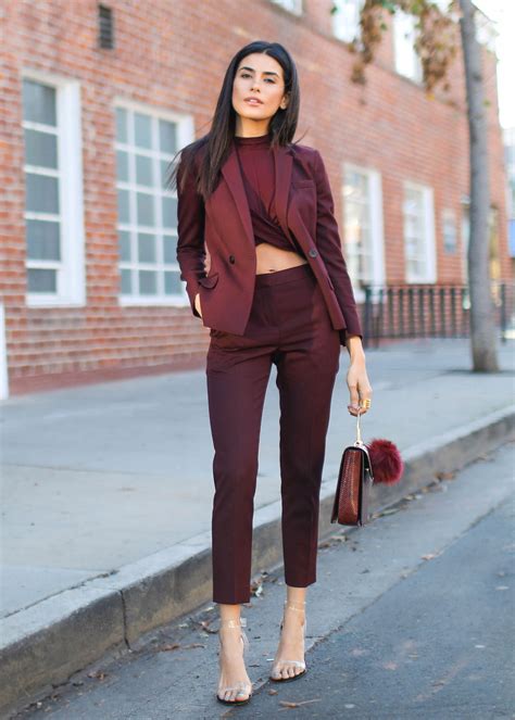 Love The Burgundy Color Though Definitely No On The Middrift Exposure Pantsuit Outfit Blazer