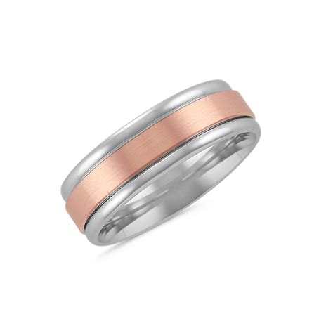Comfort Fit Mens Band In 14k White And Rose Gold 65mm Shane Co