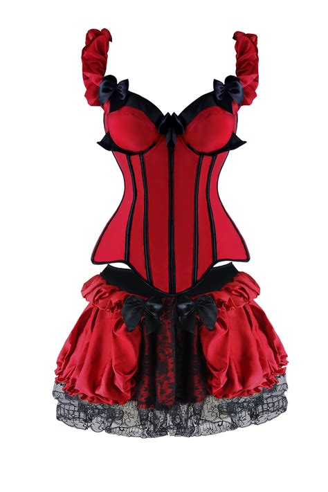 2 pcs romantic vintage satin corset with lace dancing skirt set n11356