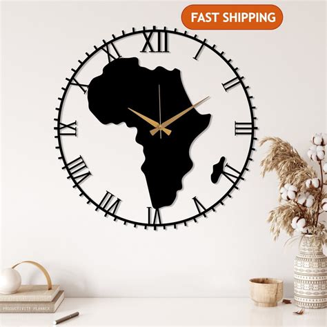 Black Africa Map Clock Africa Metal Wall Clock Livingroom Etsy