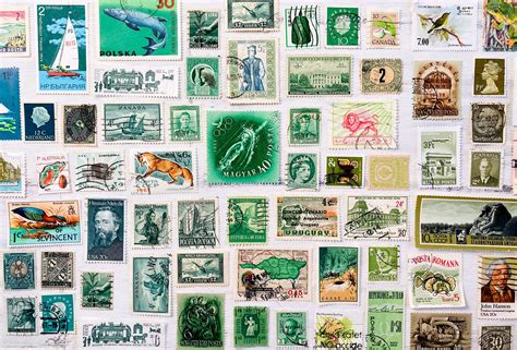Vintage Postage Stamps In Shades Of Green Colorful Collage Etsy In