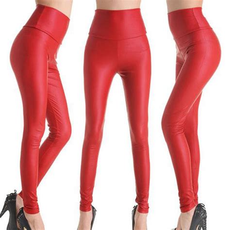 sexy womens skinny faux leather and pleuche high waist trousers leggings pants ebay
