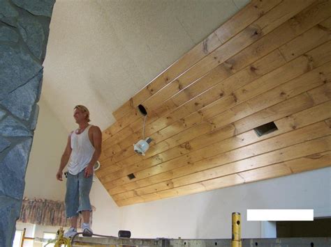 How to diy a wood planked ceiling. Remove The Tongue And Groove Interior Wood Paneling ...