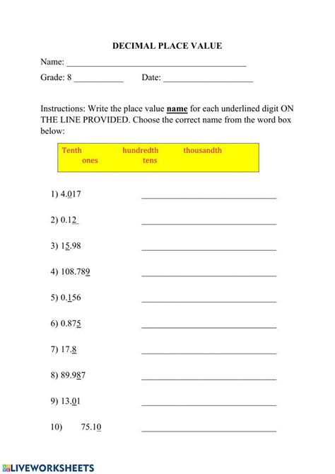 Decimal Place Value Worksheets Worksheets Library