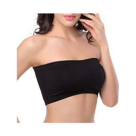 Zaxarra Women Plain Strapless Boob Tube Bandeau Vest Crop Top Stretch Bralet Bra