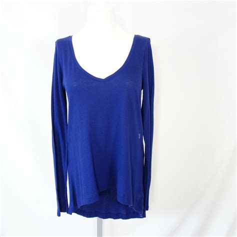 express navy blue long sleeve blouse cotton knit top shirt sz extra small v neck ebay