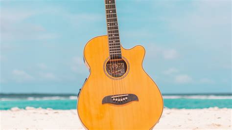 Download Wallpaper 1920x1080 Acoustic Guitar Guitar Instrument Beach