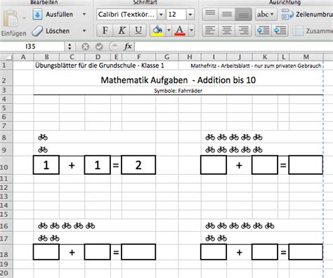 Hier werden die verschiedenen malreihen abgefragt und die. EXCEL Vorlage für einfaches Addieren bis 10