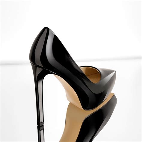 Black Patent Leather Pointed Toe Platform Stiletto High Heels Pumps Onlymaker