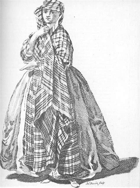 Drape the fabric in a billowing fashion so that it hangs to the back of your knees. Illustration from 1745 showing a woman wearing an arisaid ...