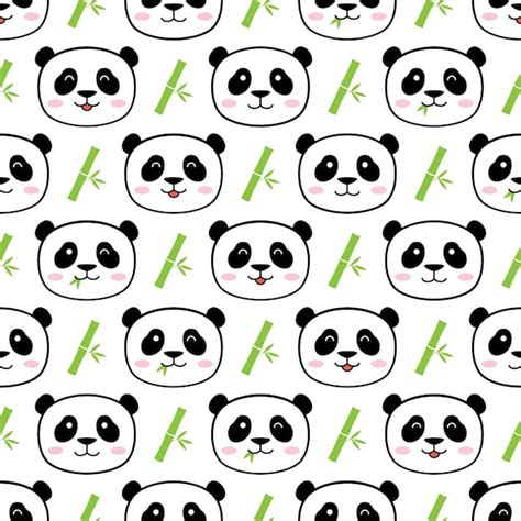Panda Bonito Sem Costura Vector Fundo Vetor Premium