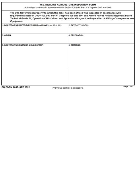 Dd Form 2855 Us Military Agriculture Inspection Form Dd Forms