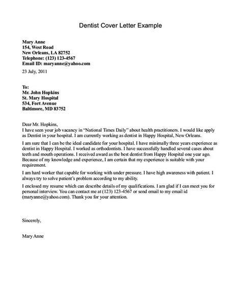 This cover letter example is specifically designed for scholarship positions in 2021. Resume Example, Example Of Cover Letter Dentist ~ General ...