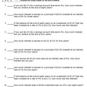 Simple Interest Worksheets With Answers