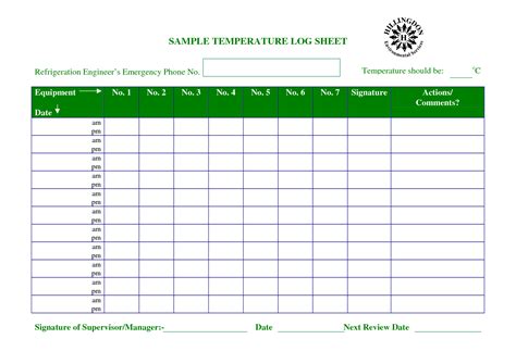 Food Temperature Log Template Excel