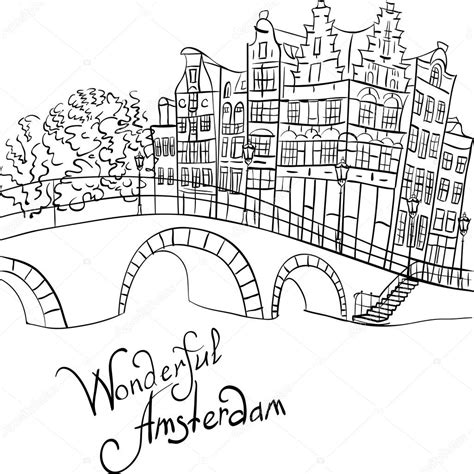 Vector uitzicht op de stad van Amsterdamse gracht en bridge
