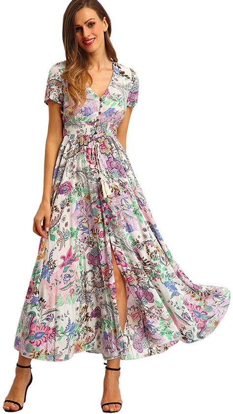 Milumia Women Button Up Floral Print Party Split Flowy Maxi Dress