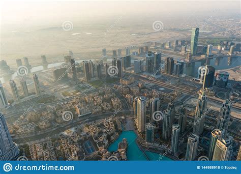 Dubai Downtown Morning Scene Top View Stock Photo Image Of Buildings