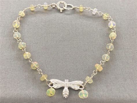 Delicate Sterling Silver Dragonfly Bracelet With Opal Etsy UK