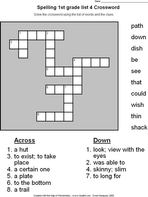 Each crossword has a word list of dolch sight words and has sentence clues for each word. Spelling Words 1st Grade