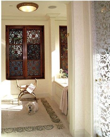 Frosted window film for bathroom privacy. Love the lattice work instead of window coverings for ...