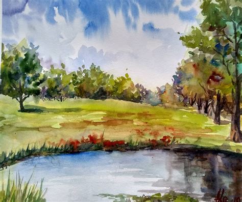 Country Landscape Painting Summer Landscape Landscape Watercolor
