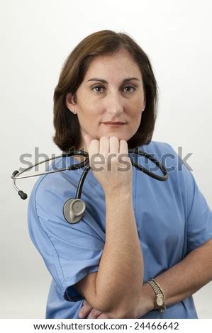Sexy Latin Hispanic Nurse With Stethoscope Vertical Stock Photo