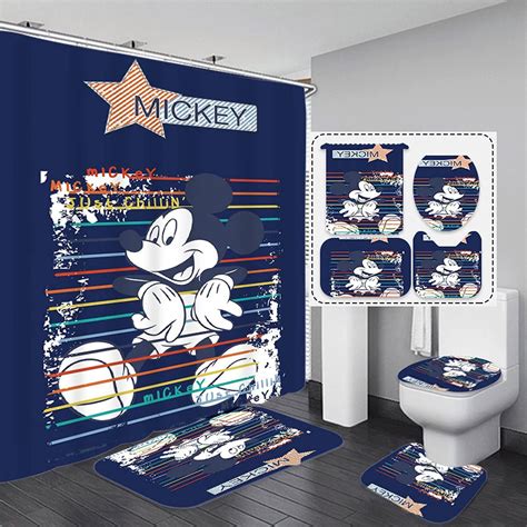 Mickey Mouse Just Chillin In Navy Background Bathroom Shower Curtain