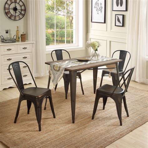 5 Piece Dining Set Industrial Style Kitchen Room Furniture Solid Wood