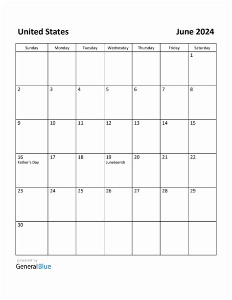 June 2024 Monthly Calendar With United States Holidays