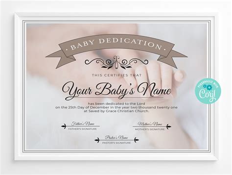 Church Printable Free Baby Dedication Certificate Word Document