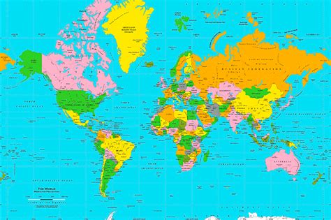 Coloured Atlas World Map Art Canvas Tenstickers