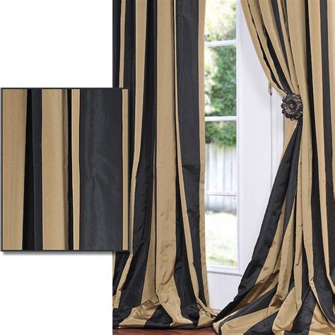 Exclusive Fabrics Black Gold Stripe Faux Silk Taffeta 84 Inch Curtain