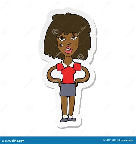 Sticker Of A Cartoon Tough Woman Stock Vector Illustration Of Injured