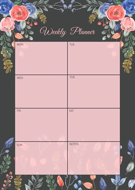 Premium Vector Weekly Planner With Pretty Floral Watercolor Background