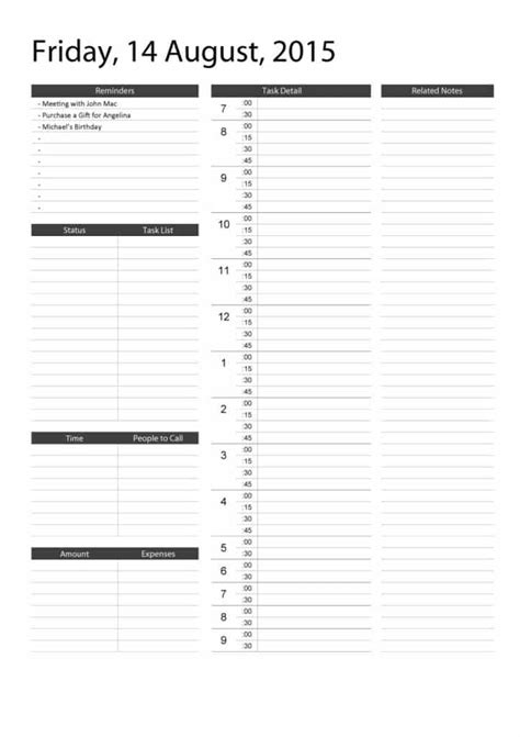 daily schedule templates daily planners word