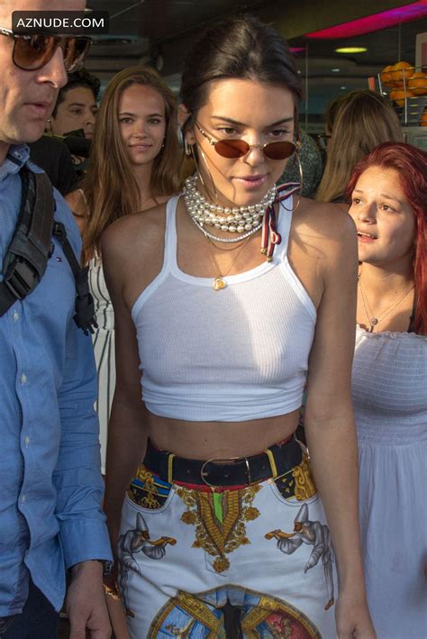 Kendall Jenner Braless In A See Through White Top In Cannes Aznude
