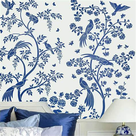 Buy Birds And Roses Chinoiserie Wall Mural Stencil Wall Painting